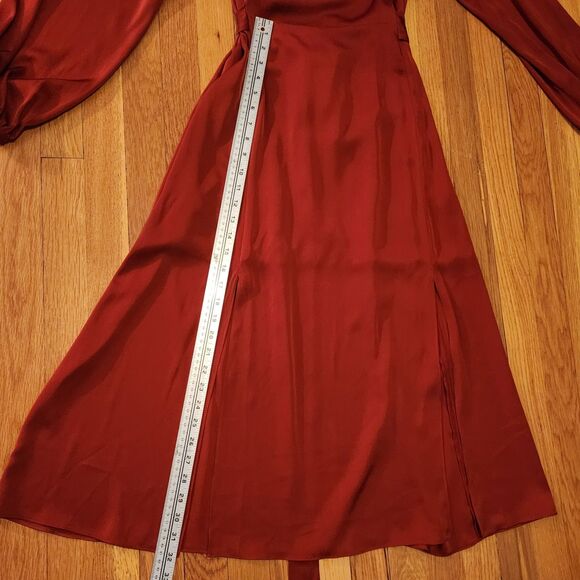 Intermix Victoria Deep Red 95% Silk Midi Dress, High Collar, Keyhole Neck, Sz 10 - Picture 8 of 11